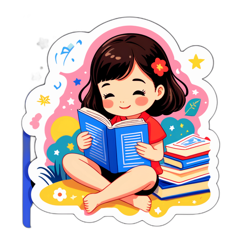 本を読む可愛い女の子のイラスト
