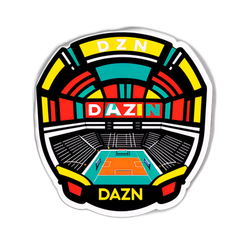 Minimalist DAZN-logo i sportsarena silhuett