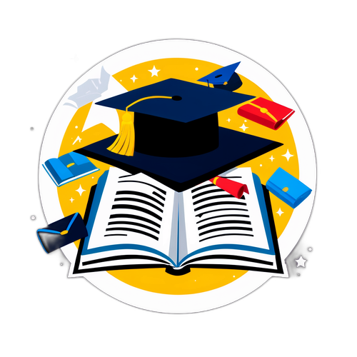 Açık Kitap ve Mezuniyet Şapkaları İllüstrasyonu