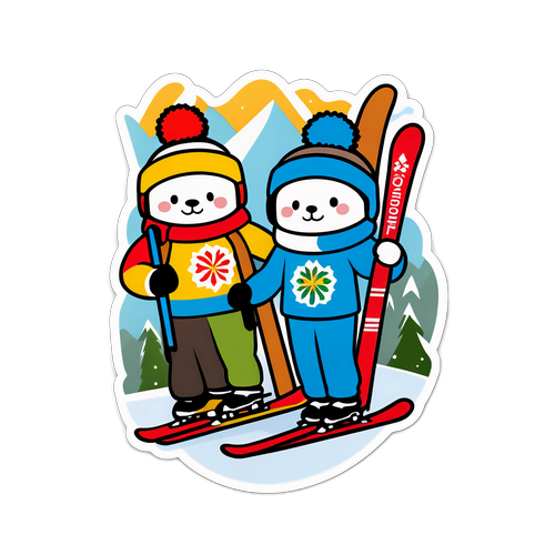 Wesoła ilustracja olimpijskich maskotek narciarskich