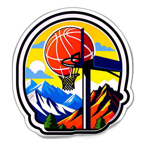 Стикер с баскетбольным кольцом на фоне гор Юты во время игры