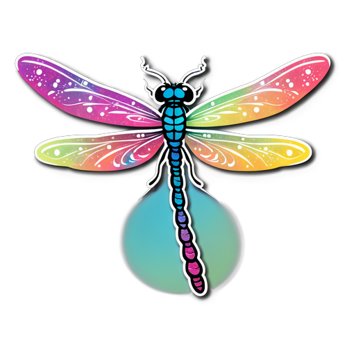 Whimsical Dragonfly with Intricate, Colorful Wings