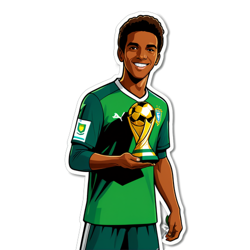 Arte de Jogador de Futebol Brasileiro com Troféu da Copa Sul-Americana Sub-20