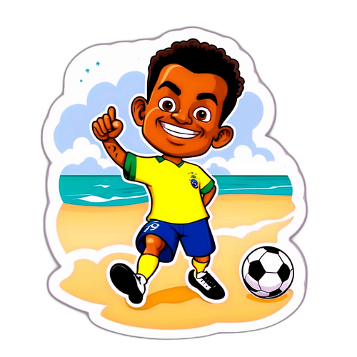 Adesivo Divertido com Caricatura de Jogador Brasileiro na Praia