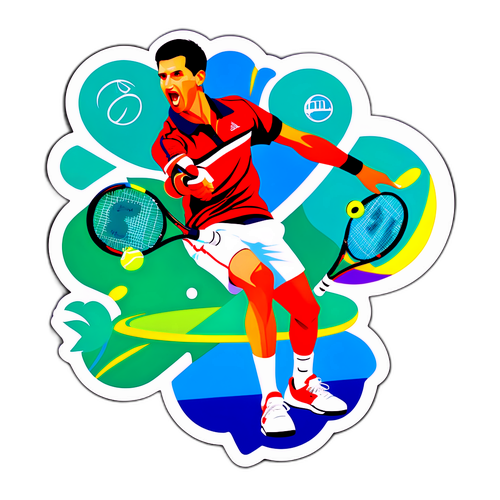 Sticker na Nagpapakita ng Estilo ni Novak Djokovic sa Kort