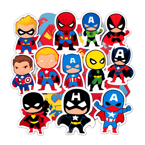 สติกเกอร์ที่มีภาพตัวละคร Marvel ในชุดซูเปอร์ฮีโร่สไตล์การ์ตูน