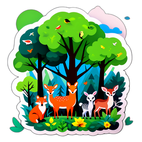 자연 테마 스티커: 아름다운 숲과 동물들