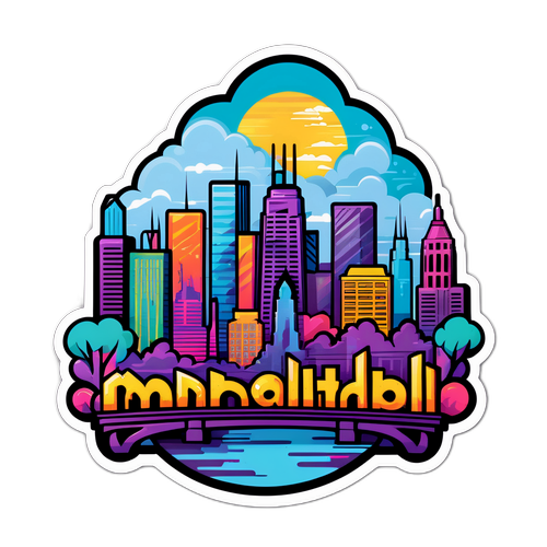 Samolepka inspirovaná street artem s panoramatem Minneapolisu