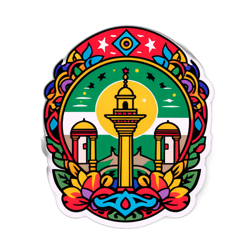 Palestina s jasnými barvami a tradičními symboly