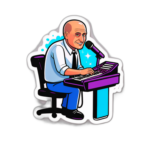 Комический стикер с изображением Иосифа Пригожина за музыкальным столом