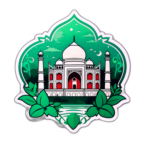 Stilisert kunst av Taj Mahal med blomstrende elementer