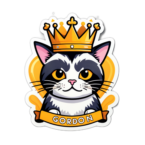 עיצוב quirky של חתול עם כתר זהב