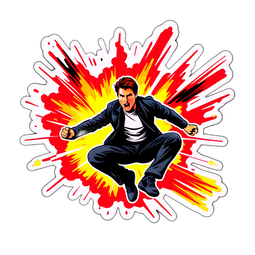 En klistermärke med Tom Cruise i en actionsekvens
