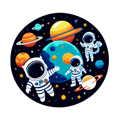 太空冒险主题的宇航员和外星生物贴纸