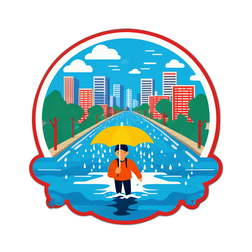 郑州因暴雨发布警报，街道积水，市民避雨不出门