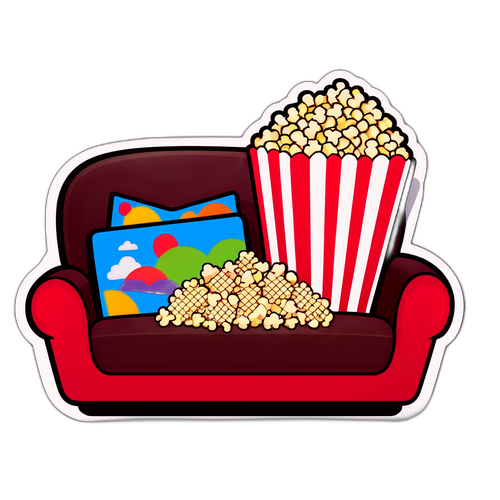 Zábavná Netflix nálepka s pohovkou a chipsy