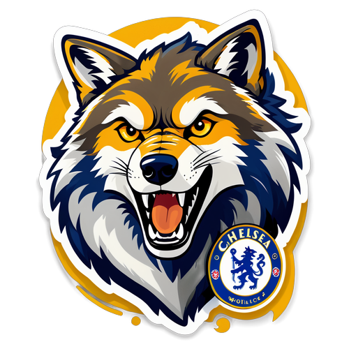 Stiker Bergaya Chelsea Bersama Maskot Serigala