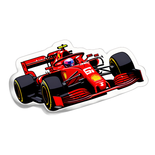 Nálepka Charlese Leclerca s závodním autem v akci