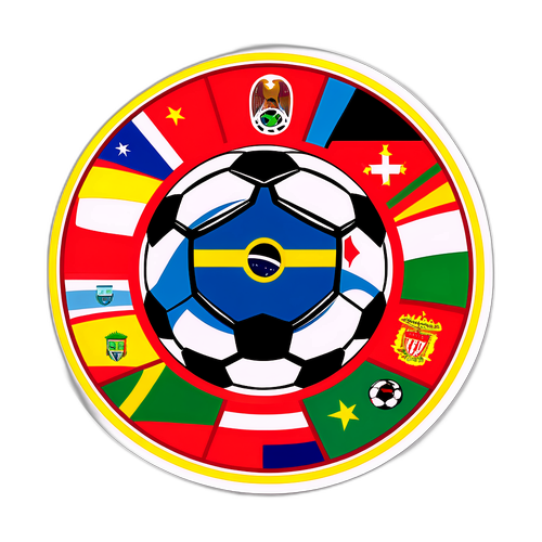 Adesivo com bola de futebol estilizada e imagens de estrelas do futebol sul-americano