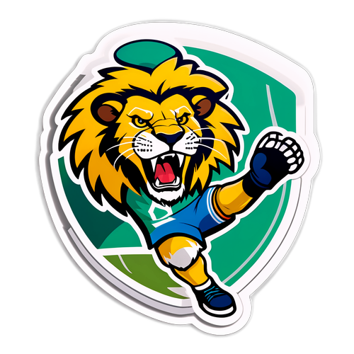 Sticker cu leu mâncând fotbal