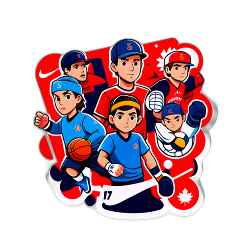 Наклейка с известными персонажами в спортивной тематике