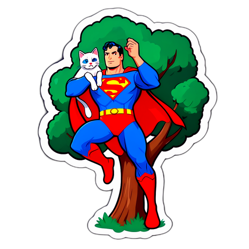 Superman räddar en katt från ett träd