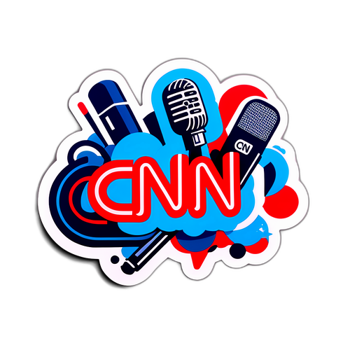 Stiker Logo CNN dengan Elemen Berita