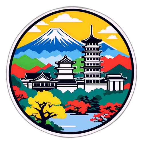 九州大学のアイコニックな建物と福岡の美しい風景を描いたデザイン