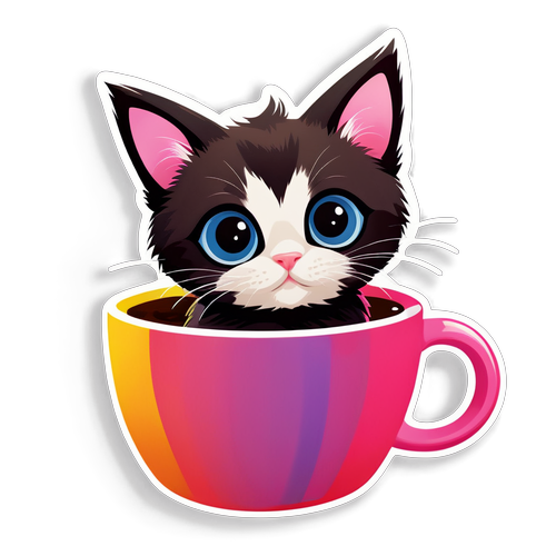 Craquez pour ce Chaton Adorable dans une Tasse Colorée : Le Bonheur Immédiat à Portée de Main !