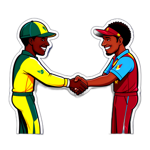 Sticker Ceria Pemain Australia dan West Indies Berjabat Tangan