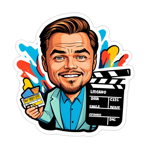 Zábavná karikatura Leonarda DiCapria s filmovou cívkou