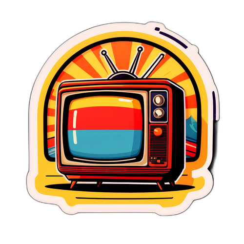 Návrh samolepky pro televizní program s retro televizorem