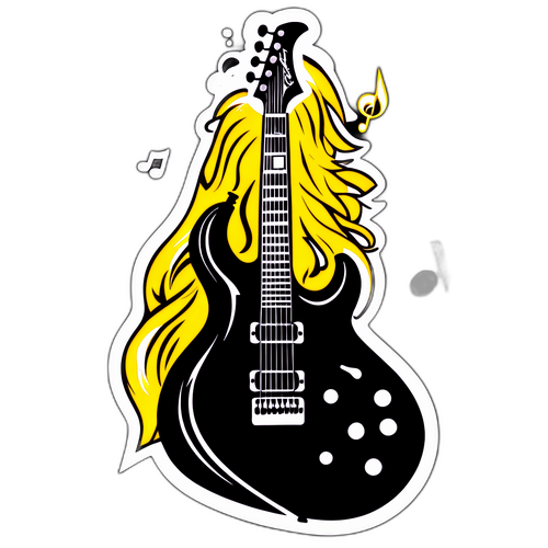 Randy Rhoads hyllningsklistermärke med elgitarr och ikoniska musiknoter
