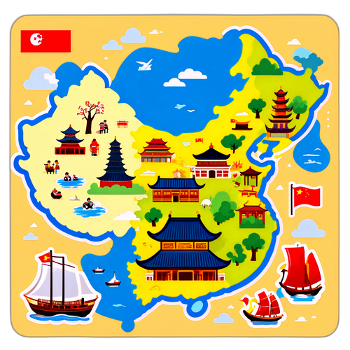 中国旅游地图卡通贴纸