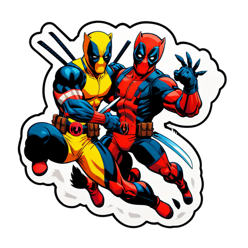 Deadpool și Wolverine în Acțiune: Stickerul Care Îți Umple Viața de Aventură și Umor!