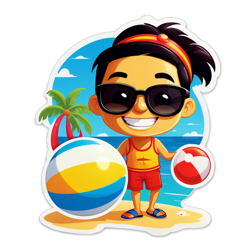 Adorabile adesivo estivo di un bambino in spiaggia