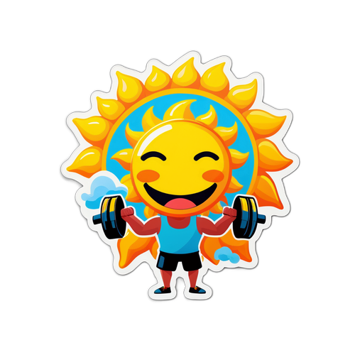 สติกเกอร์ตลกของพระอาทิตย์ที่ยกน้ำหนัก