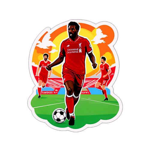 Sticker van de Liverpool voetbalteam, gefocust op een spectaculaire goalscene