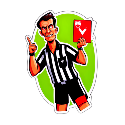 קריקטורה מוזרה של שופט כדורגל שמראה כרטיס אדום ללוגו ענק של NVIDIA