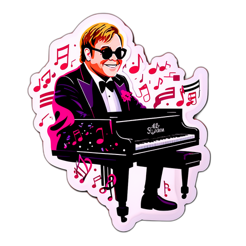 Elton John met Piano en Muzieknoten