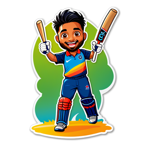 Stiker Lucu Rishabh Pant dengan Bat Kriket
