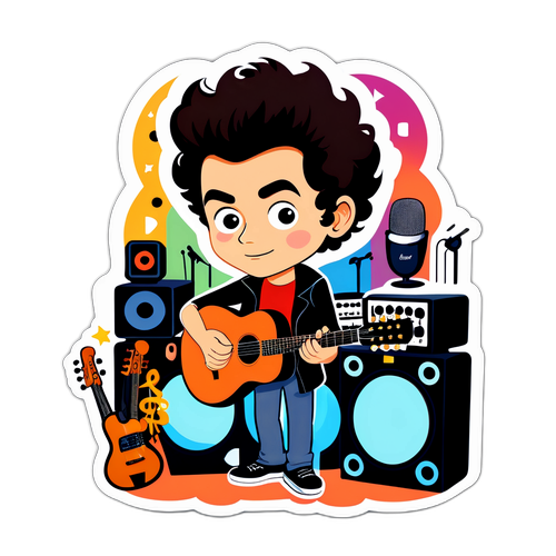 Una pegatina divertida de Dylan en un estudio de grabación