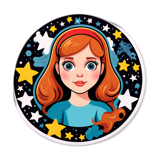 Illustrazione Giocosa di Carla con Stelle e Ruote Cinematografiche