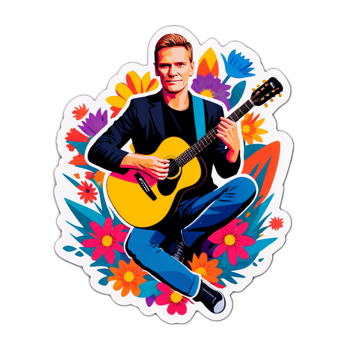 Bryan Adams med gitarr och blommor