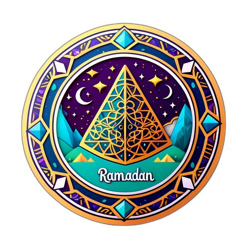 Sticker Ramadan dengan Unsur Piramid dan Bola Sepak