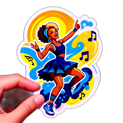 Een energieke sticker van Raye die optreedt