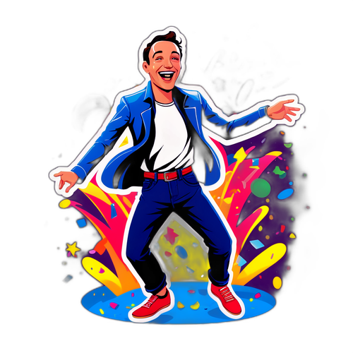 Een expressieve sticker van Jean Marc Genereux die danst op een podium