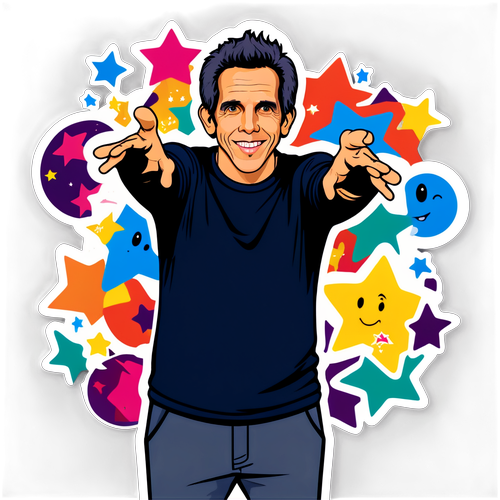 Colorful Cartoon Sticker of Ben Stiller