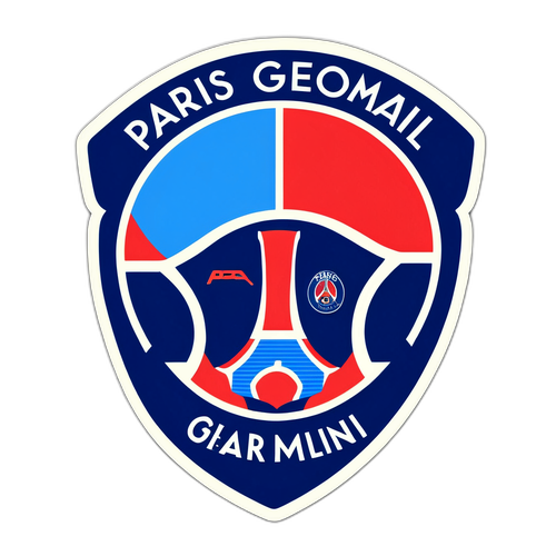 สติกเกอร์ฟุตบอล PSG ที่มีโลโก้สโมสรและเสื้อสีแดง-น้ำเงินพร้อมข้อความ "Paris Saint-Germain"