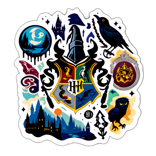 Sticker van de belangrijkste scènes uit de Harry Potter-films met een vintage effect
